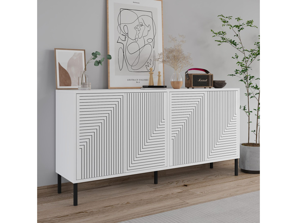 Aparador de madera "Evolet" - 150 x 36 x 75 cm - Blanco