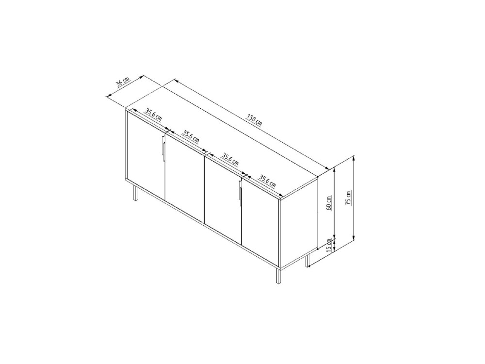 Aparador de madera "Evolet" - 150 x 36 x 75 cm - Blanco