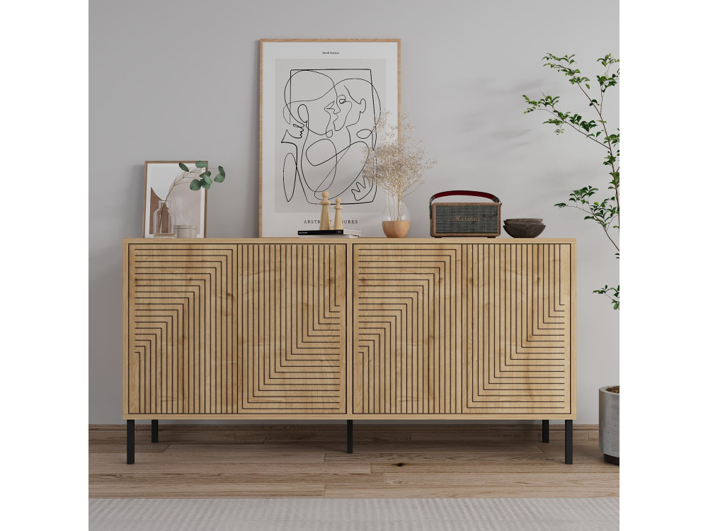 Aparador de madera "Evolet" - 150 x 36 x 75 cm - Beige