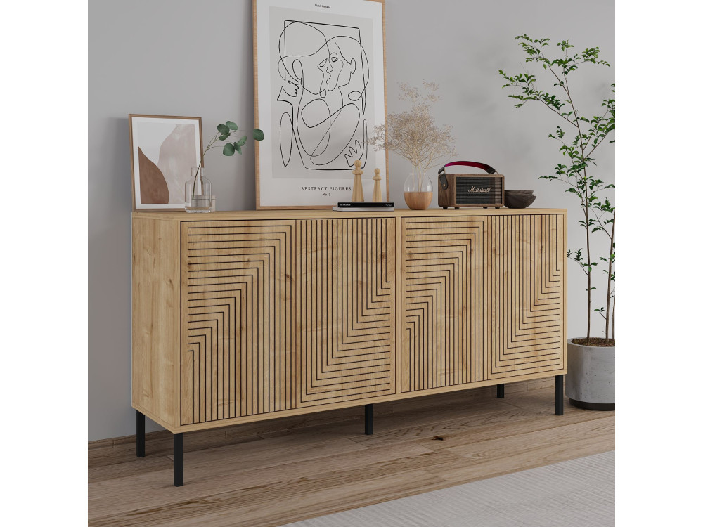 Aparador de madera "Evolet" - 150 x 36 x 75 cm - Beige
