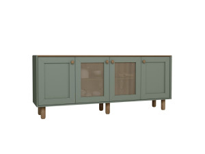 Aparador "Bohemia" de madera y caña - 180 x 40 x 75 cm - Verde