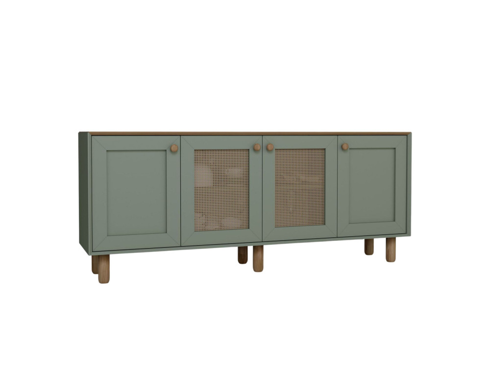 Aparador "Bohemia" de madera y caña - 180 x 40 x 75 cm - Verde