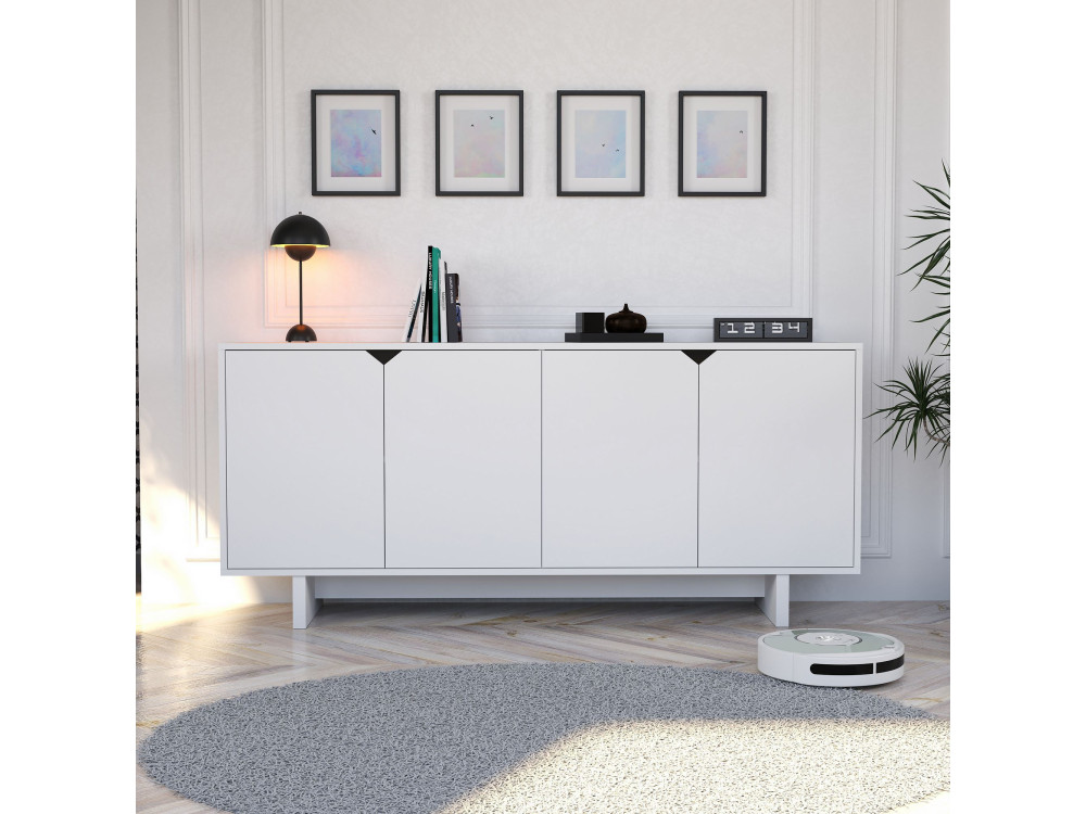 Aparador de madera "Doruk" - 180 x 40 x 81 cm - Blanco