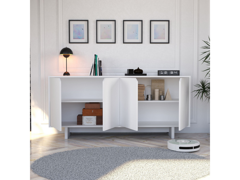 Aparador de madera "Doruk" - 180 x 40 x 81 cm - Blanco