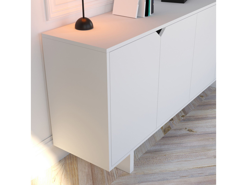 Aparador de madera "Doruk" - 180 x 40 x 81 cm - Blanco
