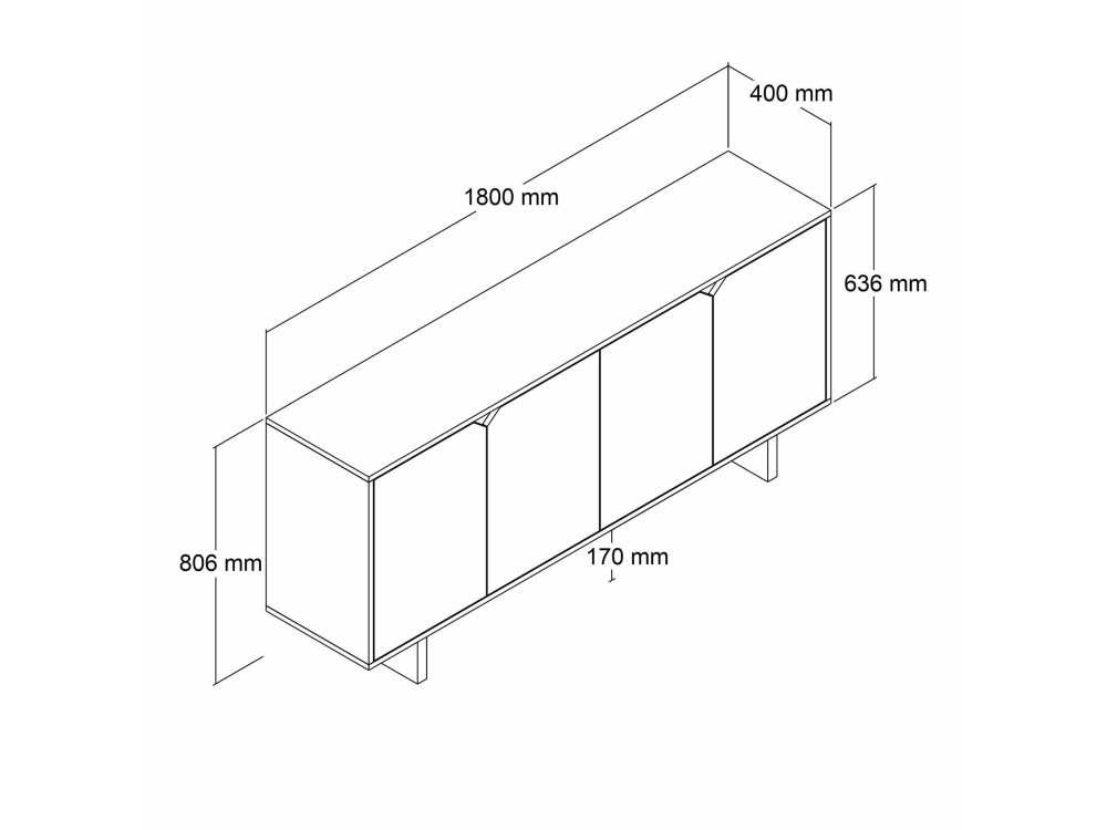 Aparador de madera "Doruk" - 180 x 40 x 81 cm - Blanco
