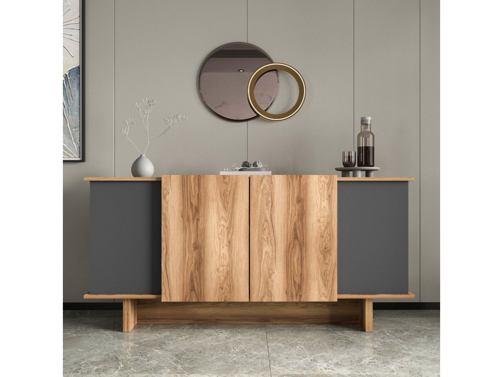 Aparador de madera "Diana" - 180 x 40 x 81 cm - Gris antracita