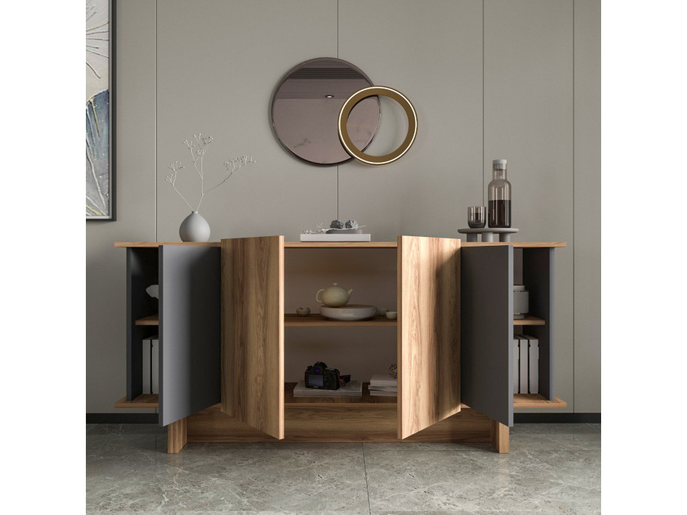 Aparador de madera "Diana" - 180 x 40 x 81 cm - Gris antracita
