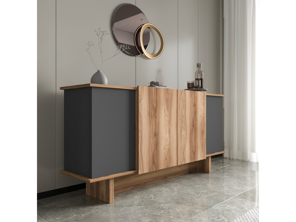 Aparador de madera "Diana" - 180 x 40 x 81 cm - Gris antracita