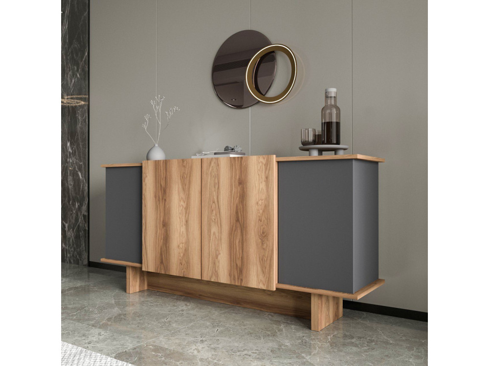 Aparador de madera "Diana" - 180 x 40 x 81 cm - Gris antracita