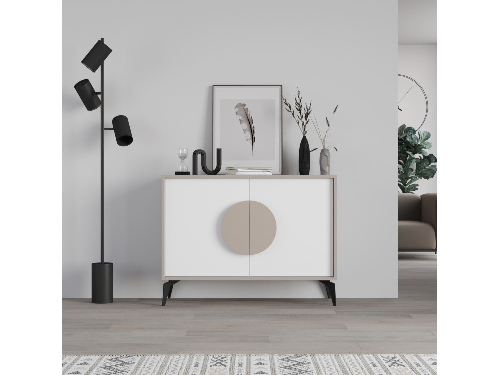 Aparador de madera "Gora" - 110 x 36 x 82 cm - Marrón moca claro