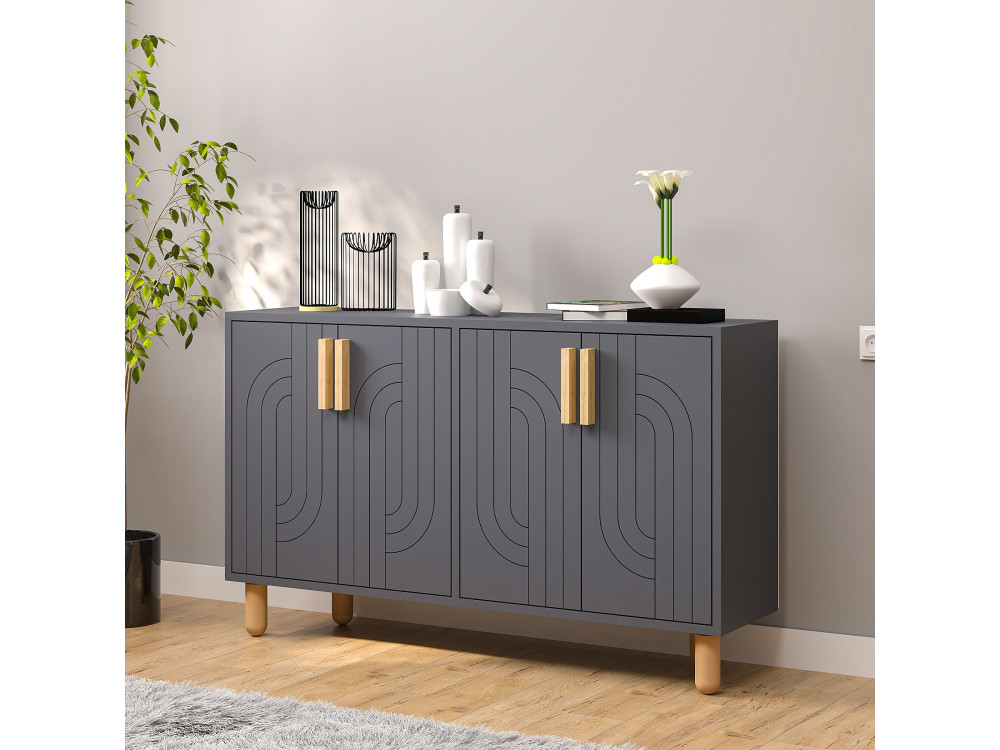 Aparador de madera "Rodney" - 120 x 30 x 74 cm - Gris antracita