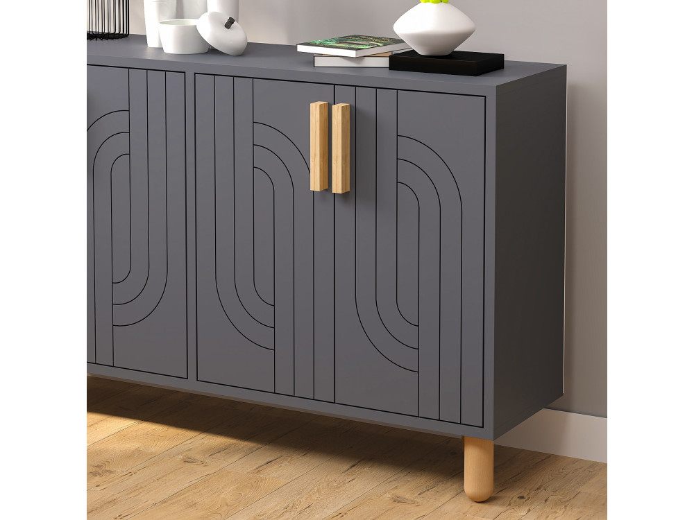 Aparador de madera "Rodney" - 120 x 30 x 74 cm - Gris antracita