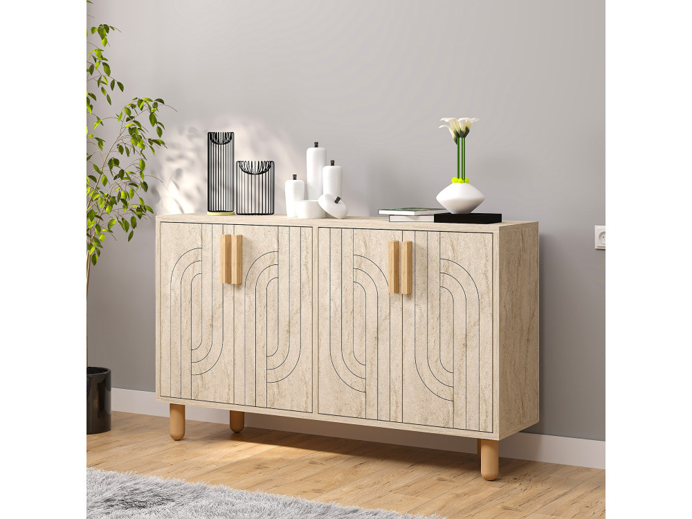 Aparador de madera "Rodney" - 120 x 30 x 74 cm - Travertino
