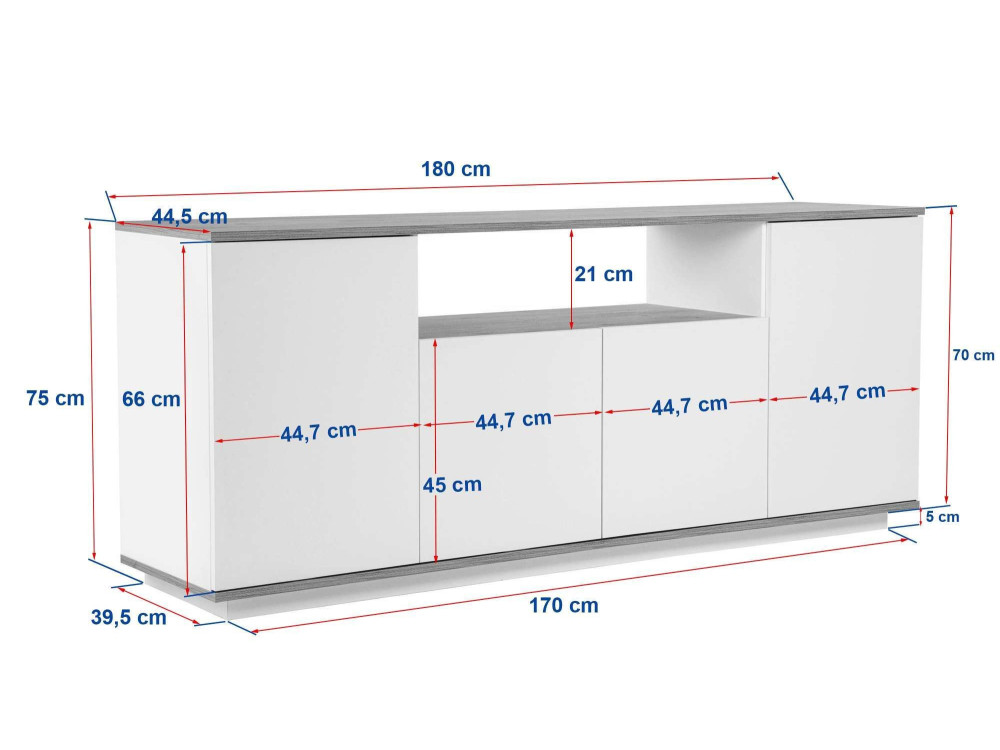 Aparador de madera "Arista" - 180 x 44 x 75 cm - Blanco
