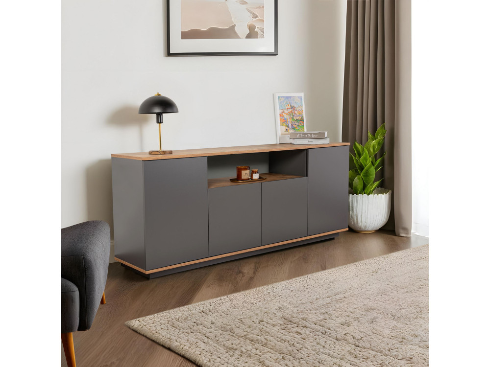 Aparador de madera "Arista" - 180 x 44 x 75 cm - Gris antracita