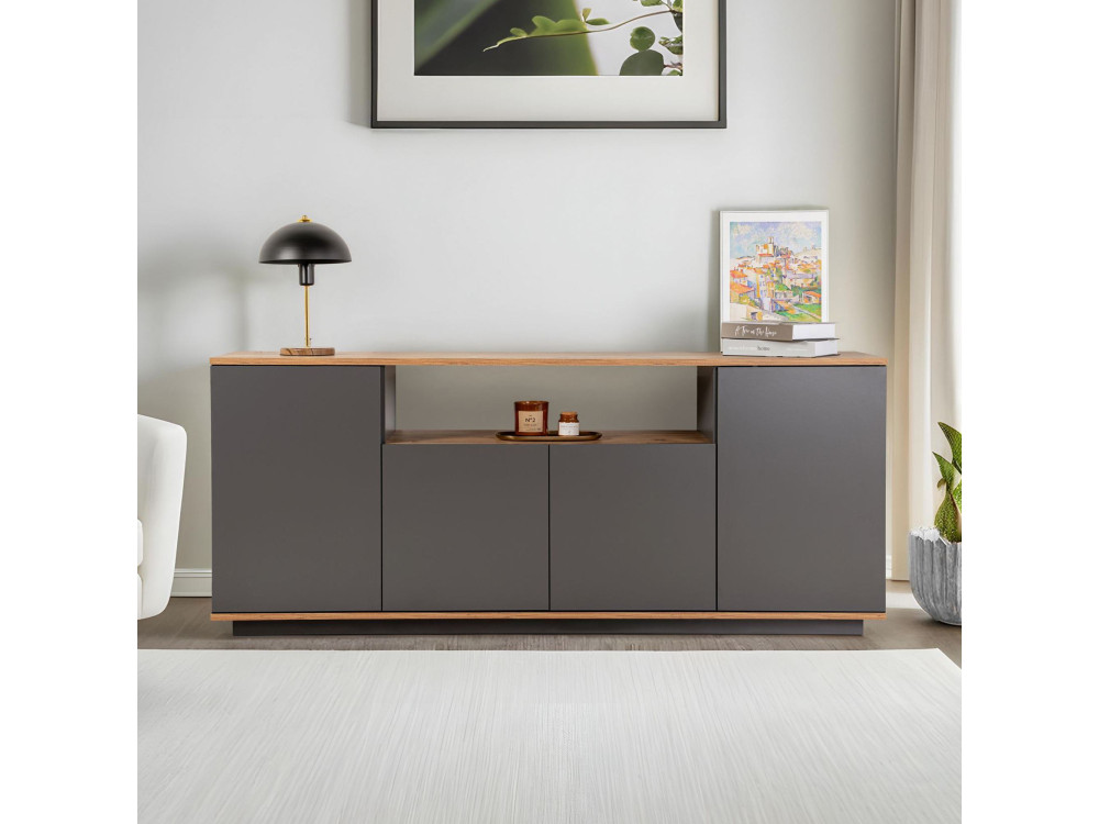 Aparador de madera "Arista" - 180 x 44 x 75 cm - Gris antracita