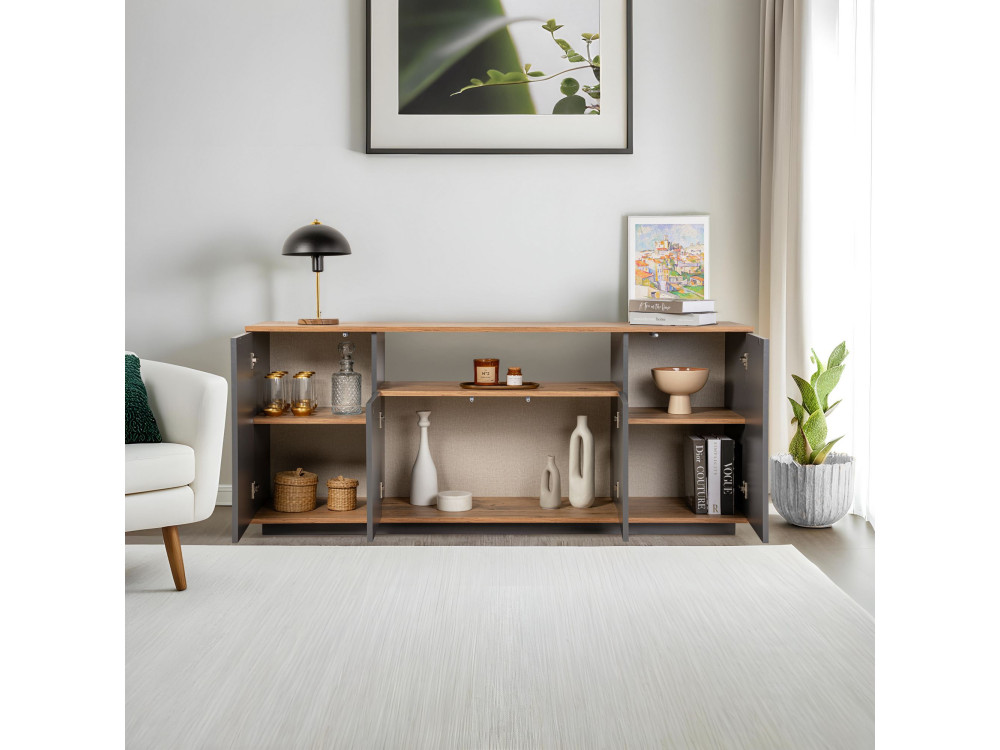 Aparador de madera "Arista" - 180 x 44 x 75 cm - Gris antracita