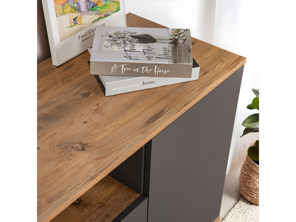 Aparador de madera "Arista" - 180 x 44 x 75 cm - Gris antracita