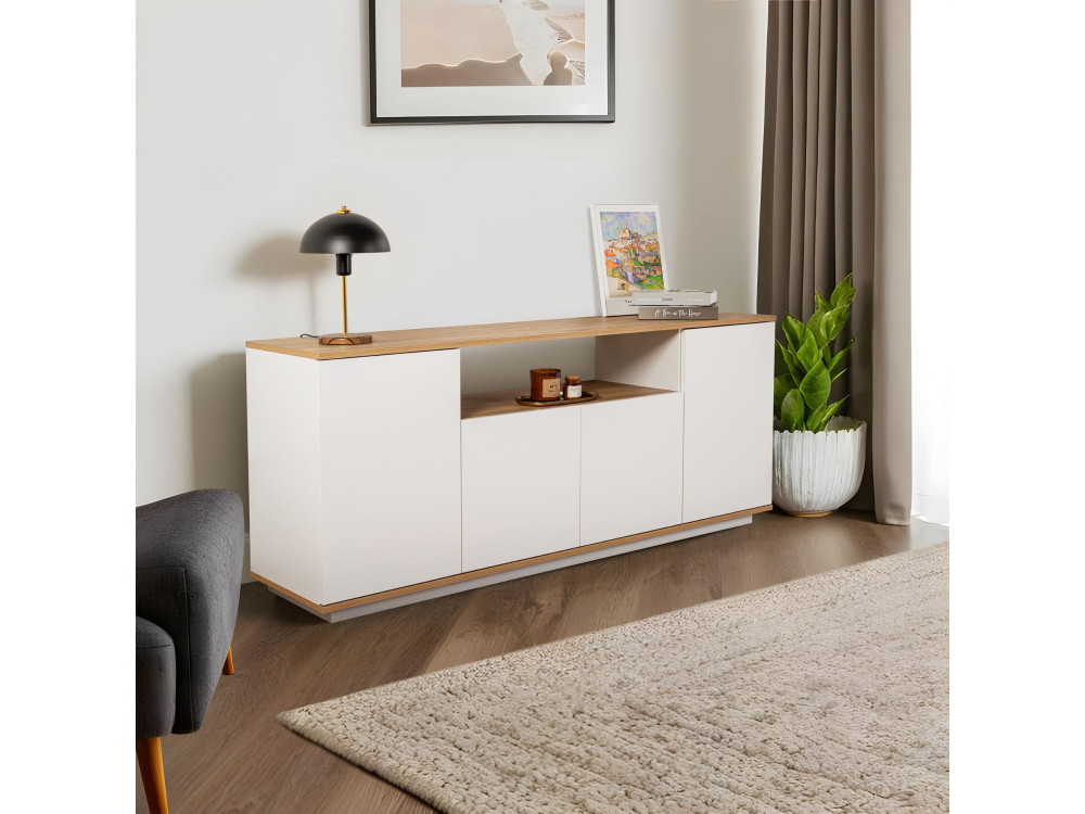 Aparador de madera "Arista" - 180 x 44,5 x 75 cm - Blanco / Roble Cadiz