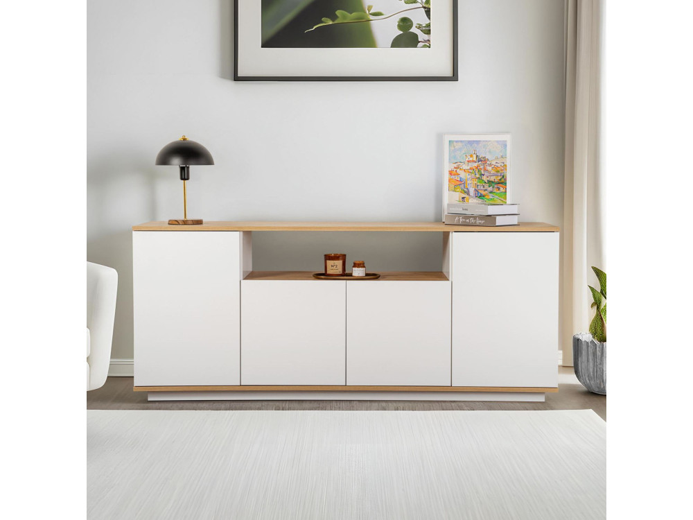 Aparador de madera "Arista" - 180 x 44,5 x 75 cm - Blanco / Roble Cadiz