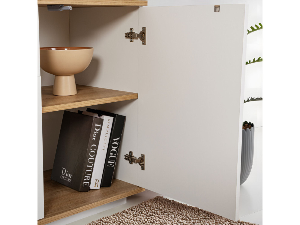 Aparador de madera "Arista" - 180 x 44,5 x 75 cm - Blanco / Roble Cadiz