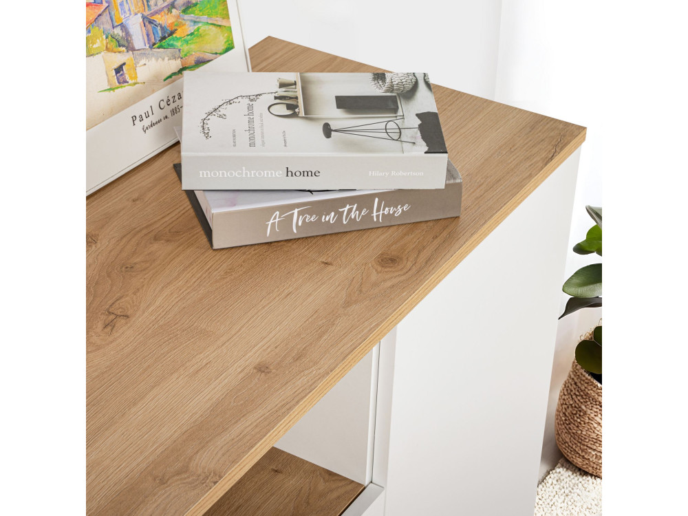 Aparador de madera "Arista" - 180 x 44,5 x 75 cm - Blanco / Roble Cadiz