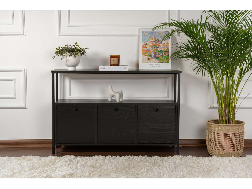 Aparador de madera "Solace" - 120 x 30 x 77 cm - Negro