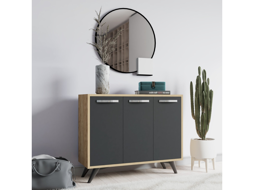 Aparador de madera "Piffa" - 100 x 35 x 82 cm - Gris antracita