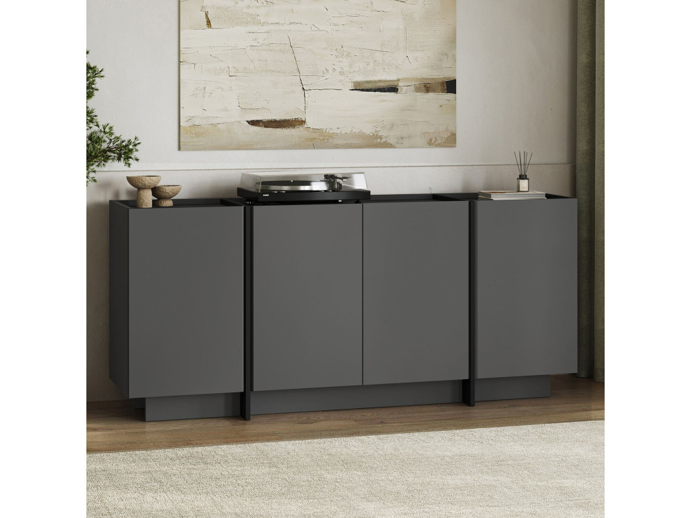 Aparador de madera "Dorma" - 180 x 45 x 80 cm - Antracita / Negro