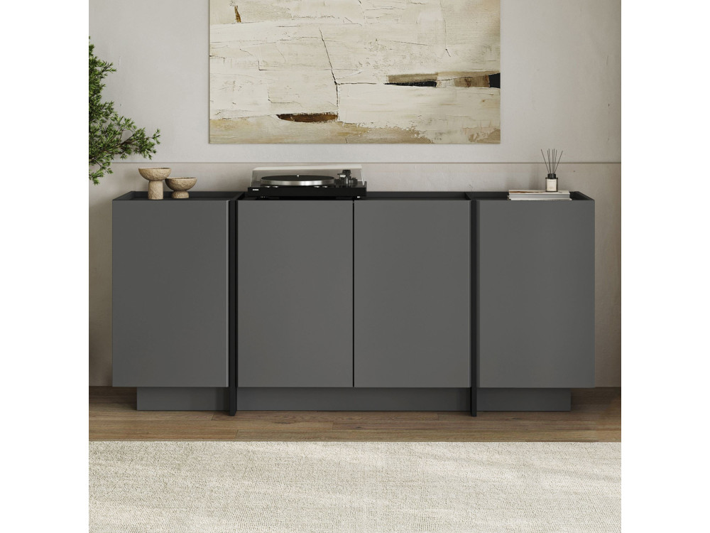 Aparador de madera "Dorma" - 180 x 45 x 80 cm - Antracita / Negro