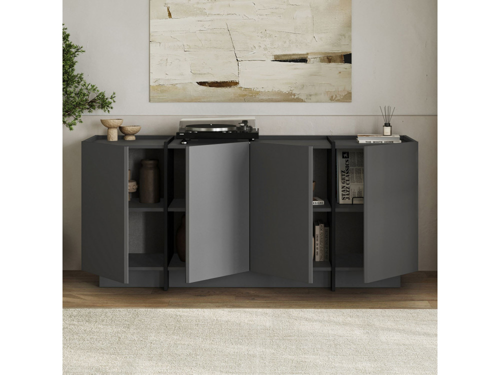 Aparador de madera "Dorma" - 180 x 45 x 80 cm - Antracita / Negro