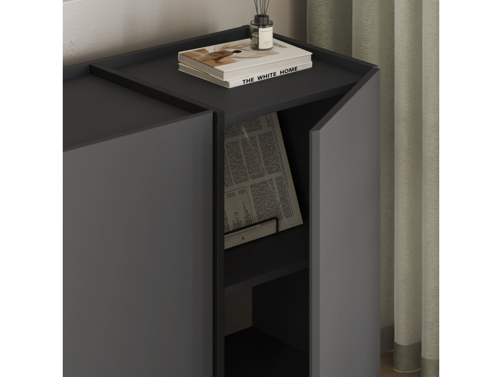 Aparador de madera "Dorma" - 180 x 45 x 80 cm - Antracita / Negro