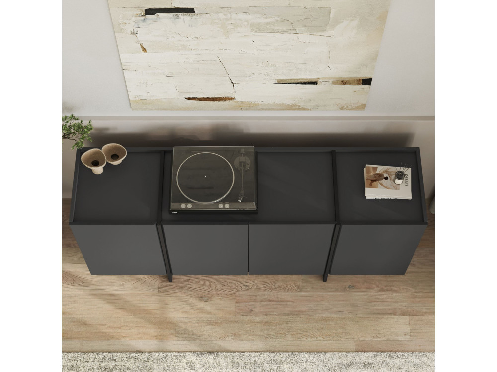 Aparador de madera "Dorma" - 180 x 45 x 80 cm - Antracita / Negro