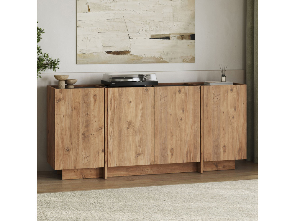 Aparador de madera "Dorma" - 180 x 45 x 80 cm - Pino Atlántico / Antracita