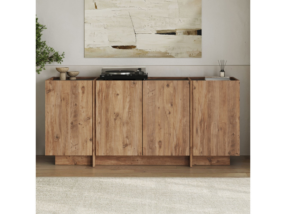 Aparador de madera "Dorma" - 180 x 45 x 80 cm - Pino Atlántico / Antracita