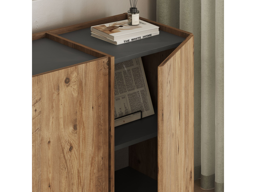 Aparador de madera "Dorma" - 180 x 45 x 80 cm - Pino Atlántico / Antracita