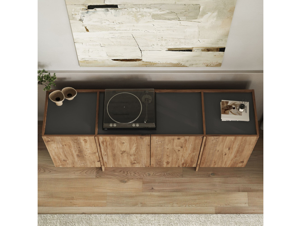 Aparador de madera "Dorma" - 180 x 45 x 80 cm - Pino Atlántico / Antracita