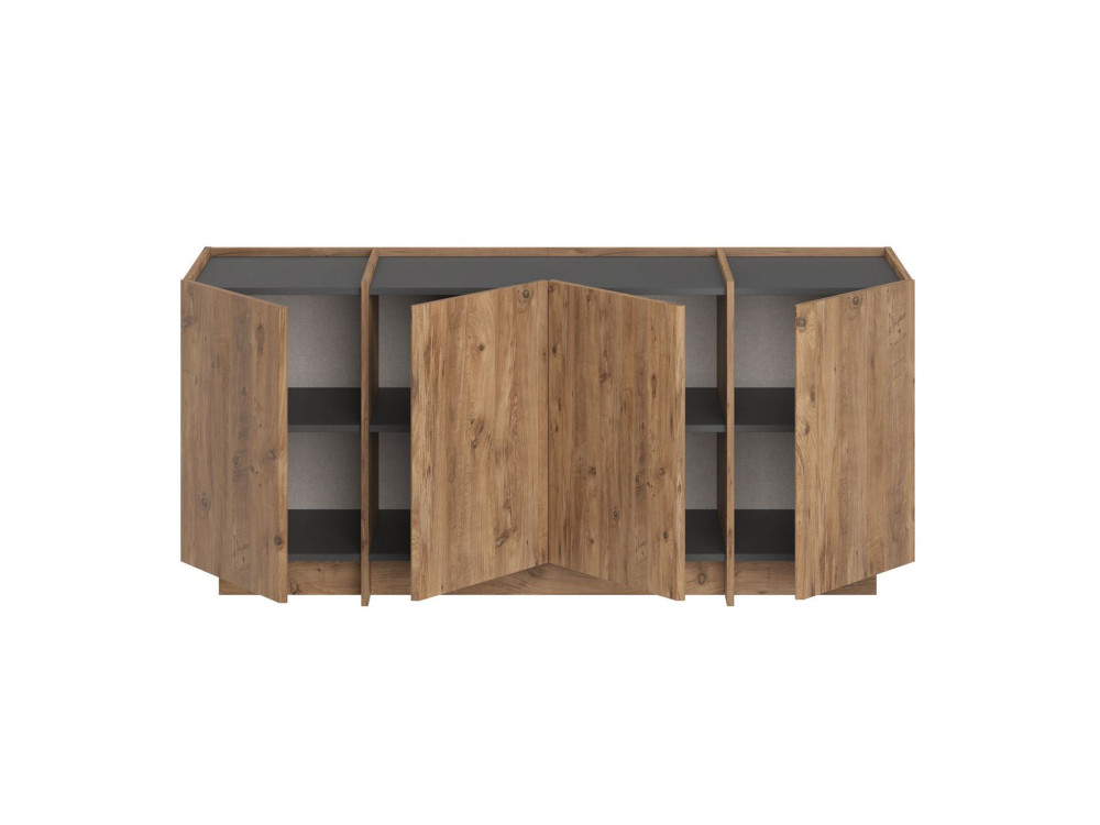 Aparador de madera "Dorma" - 180 x 45 x 80 cm - Pino Atlántico / Antracita