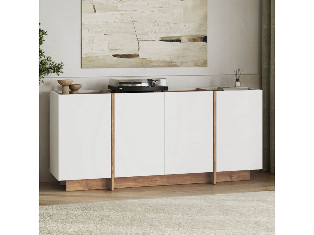 Aparador de madera "Dorma" - 180 x 45 x 80 cm - Blanco / Pino Atlántico