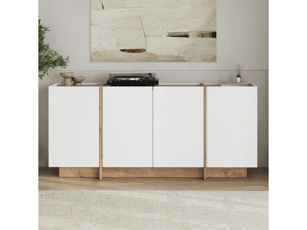 Aparador de madera "Dorma" - 180 x 45 x 80 cm - Blanco / Pino Atlántico