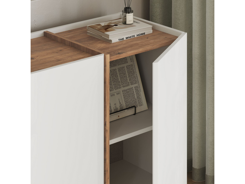 Aparador de madera "Dorma" - 180 x 45 x 80 cm - Blanco / Pino Atlántico