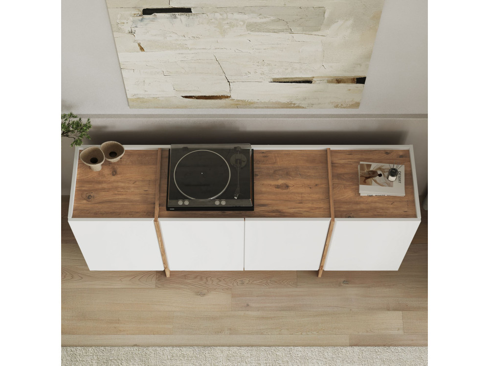 Aparador de madera "Dorma" - 180 x 45 x 80 cm - Blanco / Pino Atlántico