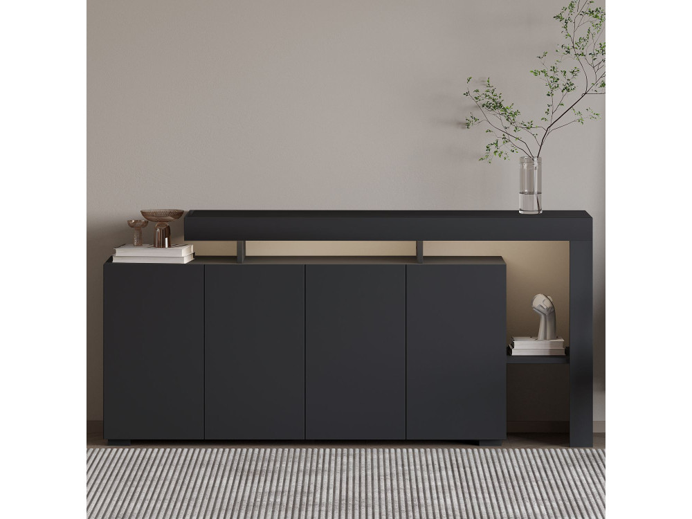 Aparador de madera "Beliz" - 170 x 35 x 80 cm - Antracita