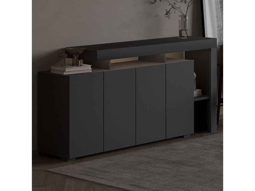 Aparador de madera "Beliz" - 170 x 35 x 80 cm - Antracita