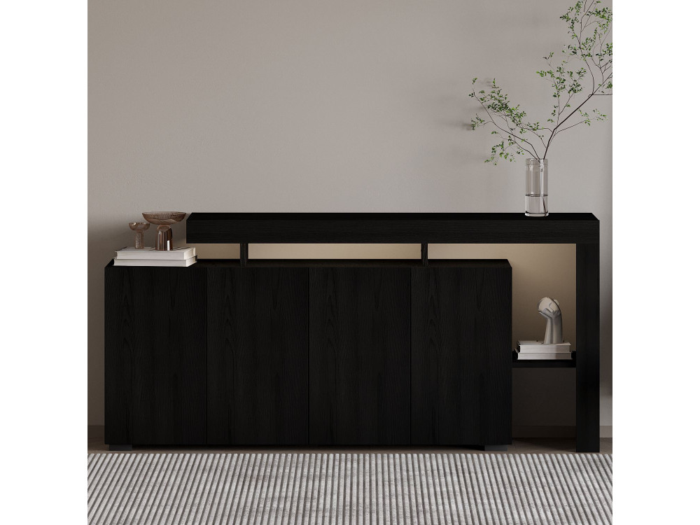 Aparador de madera "Beliz" - 170 x 35 x 80 cm - Madera negra