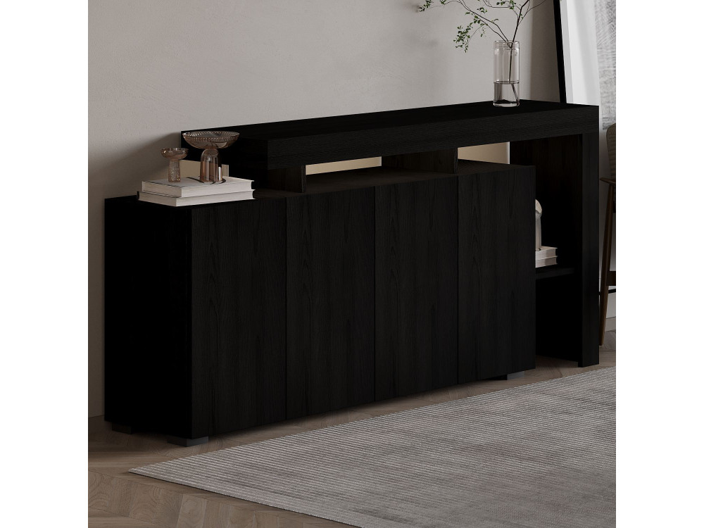Aparador de madera "Beliz" - 170 x 35 x 80 cm - Madera negra