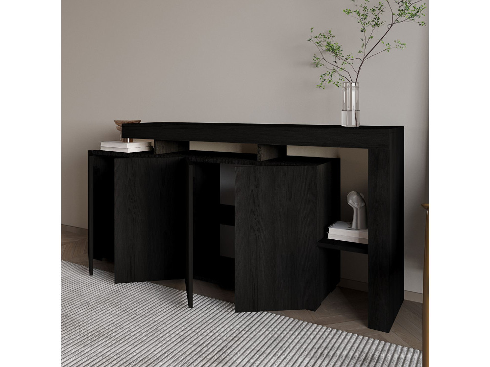 Aparador de madera "Beliz" - 170 x 35 x 80 cm - Madera negra