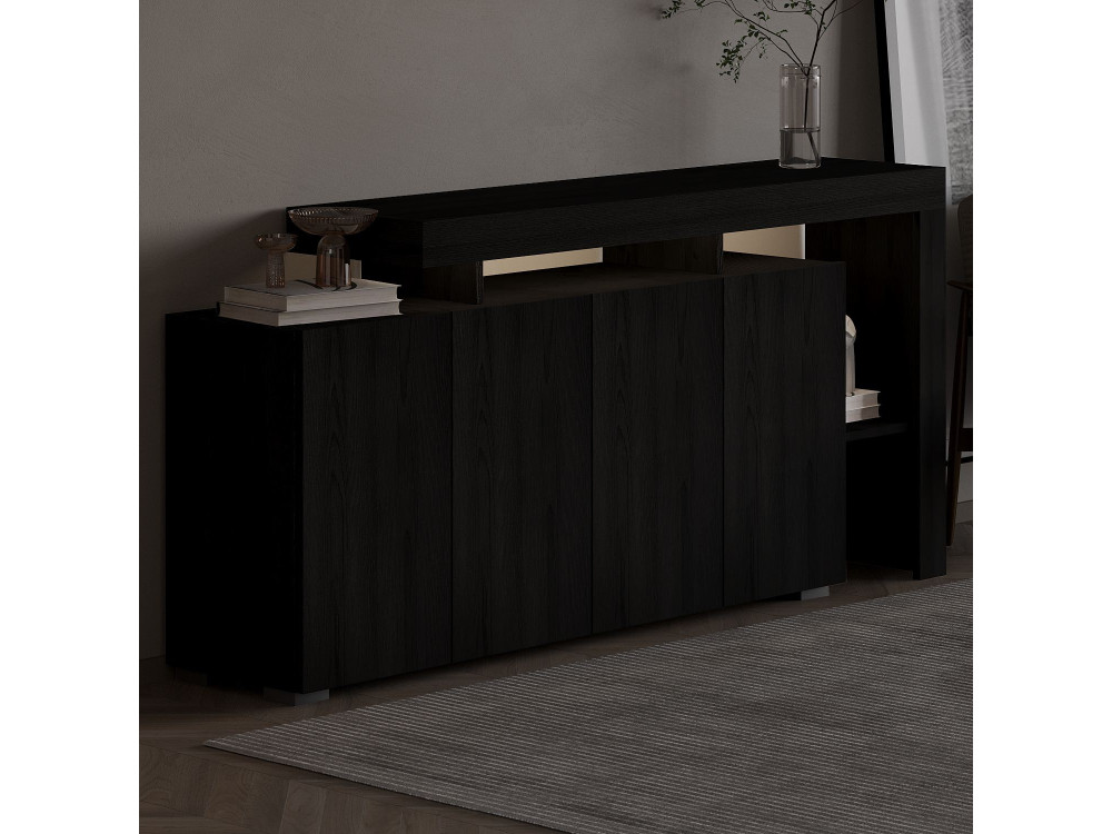 Aparador de madera "Beliz" - 170 x 35 x 80 cm - Madera negra
