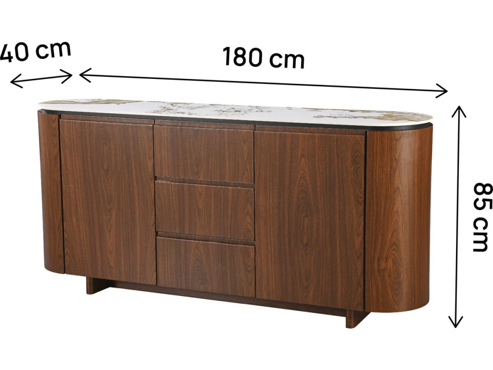 Aparador de madera "Stonea" con encimera de cerámica - 180 x 40 x 85 cm - Marrón